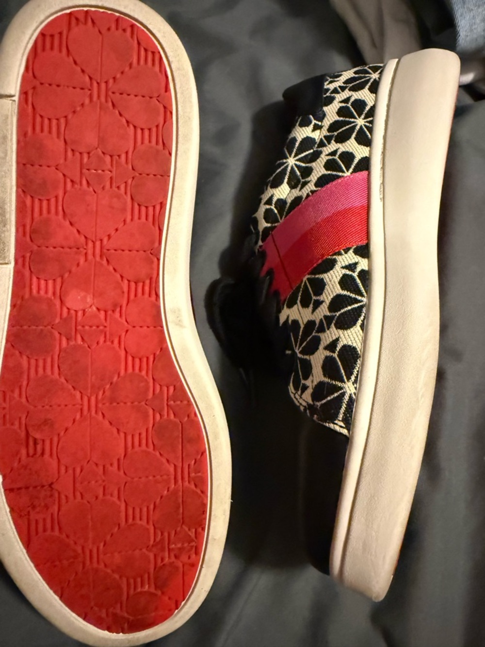 kate spade Black & Cream Floral Sneakers with Pink and Red Stripe - Picture 5 of 5